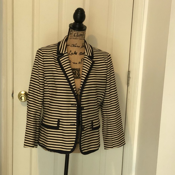 Navy Blue & Cream Striped Blazer from the LOFT - Picture 3 of 6